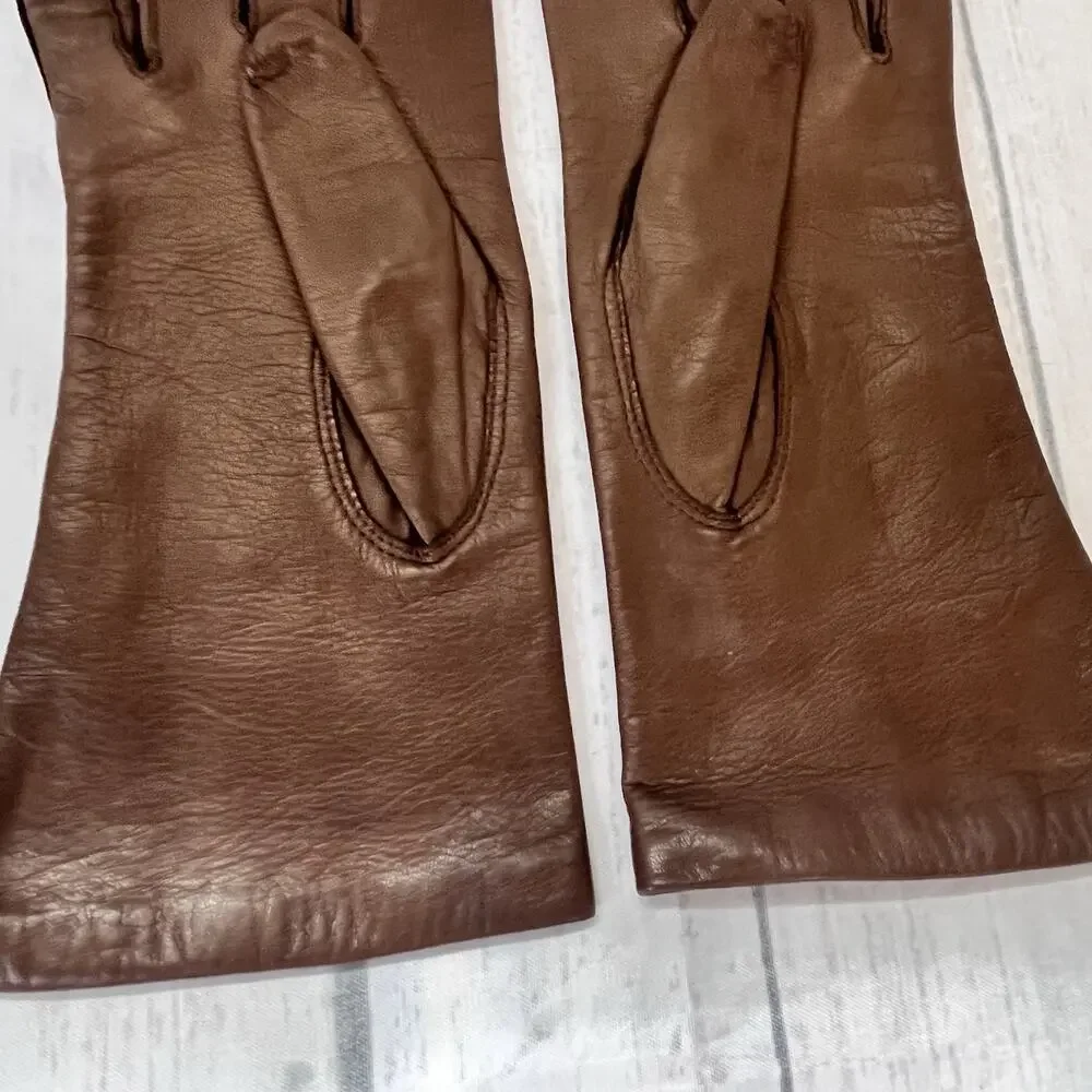Set of 2 Women's Brown Italian Leather Vintage Gloves size 7.5 Driving Dinner